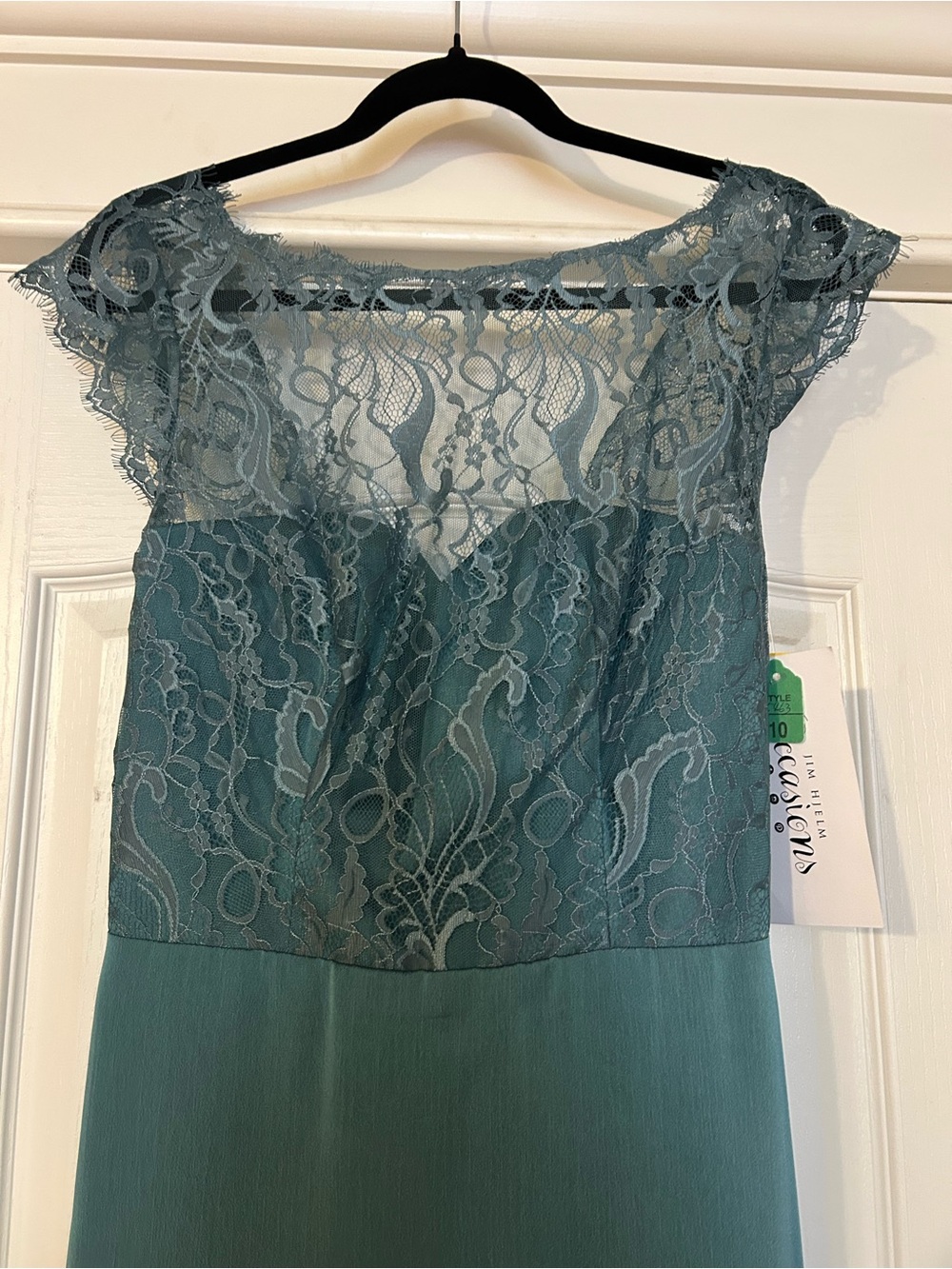 Jim Hjelm Occasions Teal Lace Chiffon Maxi Dress Size 10 NWT - Picture 4 of 8
